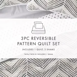 Gray Chevron Reversible 3-pc. King Quilt Set
