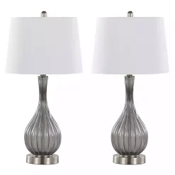 Gray Crackle Glass Teardrop Table Lamps, Set of 2