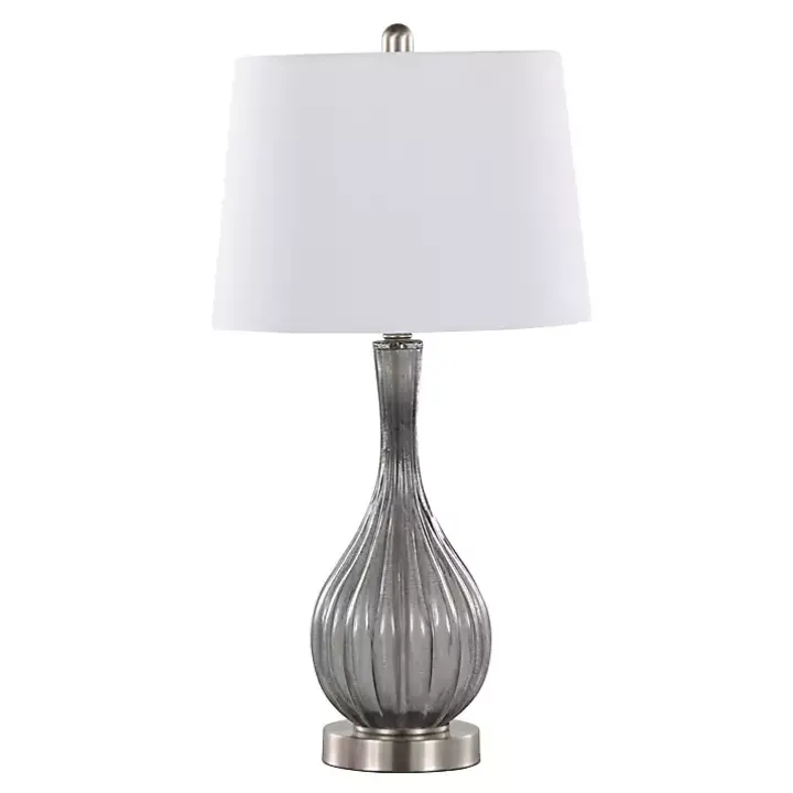 Gray Crackle Glass Teardrop Table Lamps, Set of 2