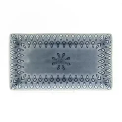 Gray Crackle Glaze Peacock Rectangular Platter