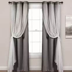 Gray Curtain Panel Set with Overlay, 84 in.