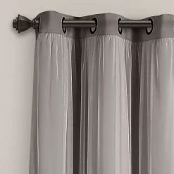 Gray Curtain Panel Set with Overlay, 84 in.