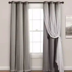 Gray Curtain Panel Set with Overlay, 95 in.