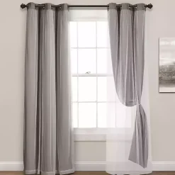 Gray Curtain Panel Set with Overlay, 95 in.