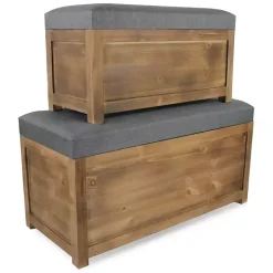 Gray Cushioned Storage Benches, Set of 2