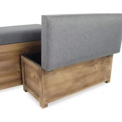 Gray Cushioned Storage Benches, Set of 2