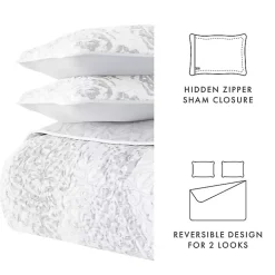 Gray Damask Reversible 2-pc. Twin Quilt Set