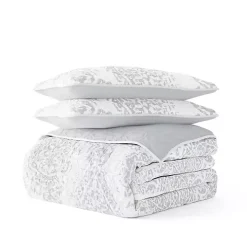 Gray Damask Reversible 3-pc. King Quilt Set