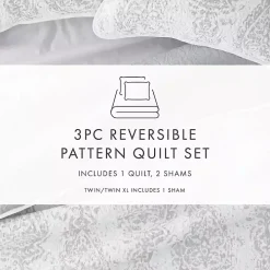 Gray Damask Reversible 3-pc. King Quilt Set
