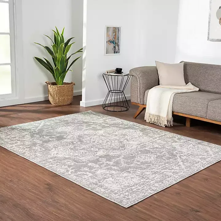 Gray Distressed Medallion Area Rug, 5x7