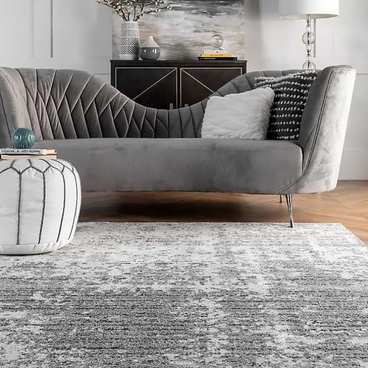 Gray Distressed Power Loomed Area Rug, 8x12