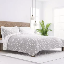 Gray Dotted Reversible 3-pc. King Quilt Set