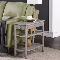 Gray Double Shelf Wood Accent Table