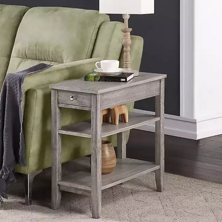 Gray Double Shelf Wood Accent Table