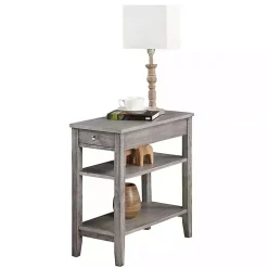 Gray Double Shelf Wood Accent Table