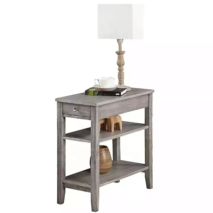 Gray Double Shelf Wood Accent Table