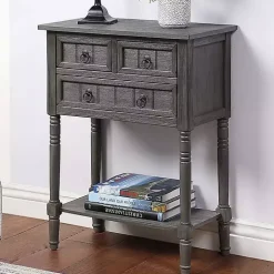 Gray 3-Drawer Turned Legs Accent Table