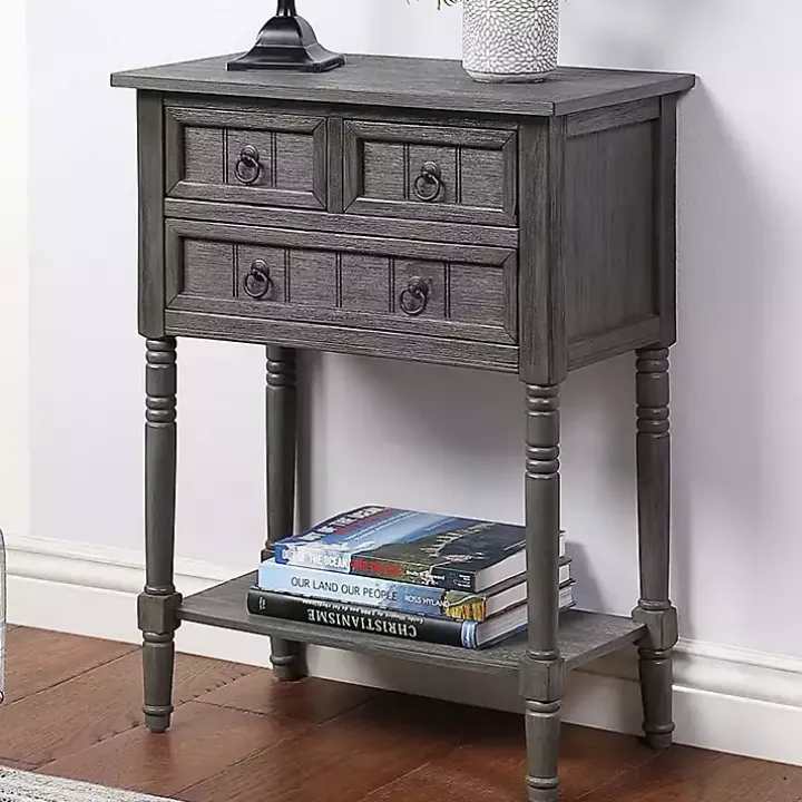 Gray 3-Drawer Turned Legs Accent Table