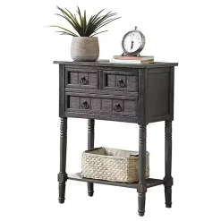 Gray 3-Drawer Turned Legs Accent Table