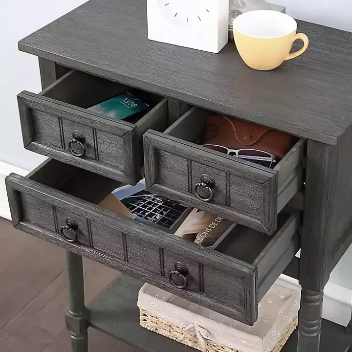 Gray 3-Drawer Turned Legs Accent Table