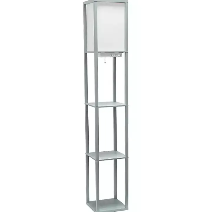Gray Etagere Shelf Charging Floor Lamp