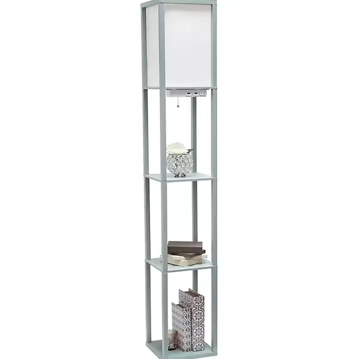 Gray Etagere Shelf Charging Floor Lamp