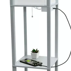 Gray Etagere Shelf Charging Floor Lamp