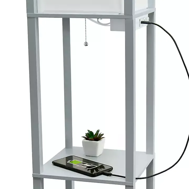 Gray Etagere Shelf Charging Floor Lamp