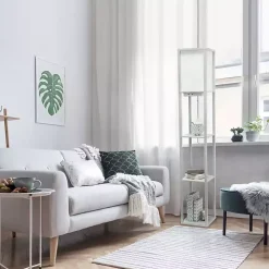 Gray Etagere Shelf Charging Floor Lamp