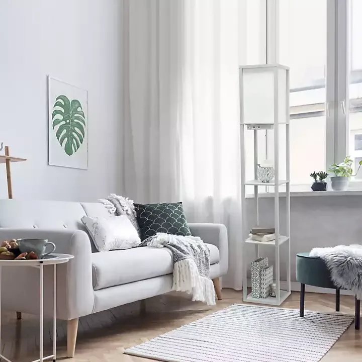 Gray Etagere Shelf Charging Floor Lamp