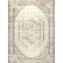 Gray Faded Medallion Washable Area Rug, 4x6