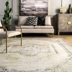 Gray Faded Medallion Washable Area Rug, 4x6