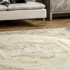 Gray Faded Medallion Washable Area Rug, 4x6
