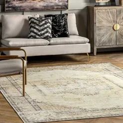 Gray Faded Medallion Washable Area Rug, 5x8
