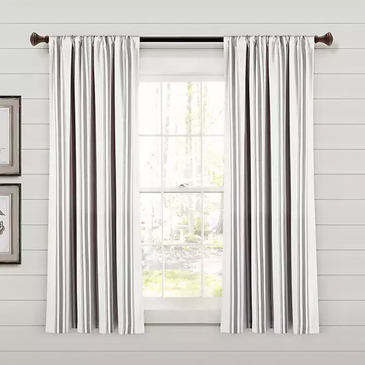 Gray Farmhouse Stripe Curtain Panels, Set of 2