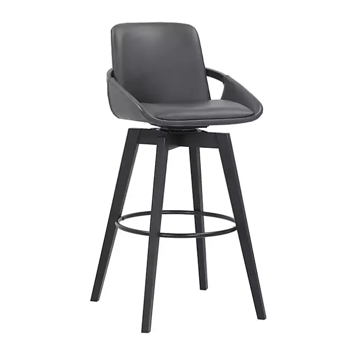 Gray Faux Leather Baylor Swivel Bar Stool