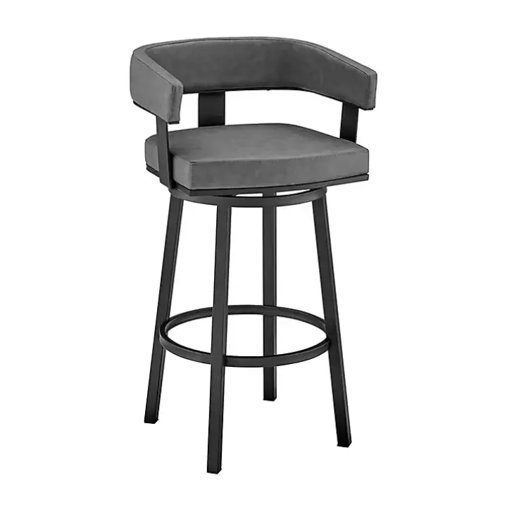 Gray Faux Leather Lorin Swivel Counter Stool