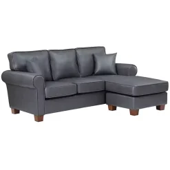 Gray Faux Leather Rolled Arm Sectional