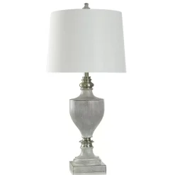Gray Faux Wood and Silver Table Lamp