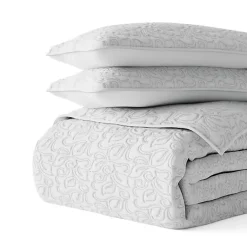 Gray Floral Stitch 3-pc. Queen Quilt Set