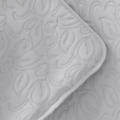 Gray Floral Stitch 3-pc. Queen Quilt Set