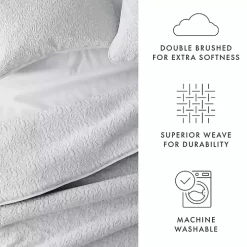 Gray Floral Stitch 3-pc. Queen Quilt Set