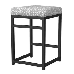 Gray Floral Upholstered Counter Stool