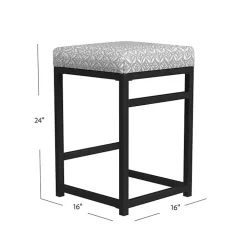 Gray Floral Upholstered Counter Stool