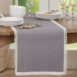 Gray Fringe Border Table Runner, 72 in.
