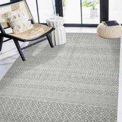 Gray Geo Stripes Tassel Fringe Area Rug, 5x7