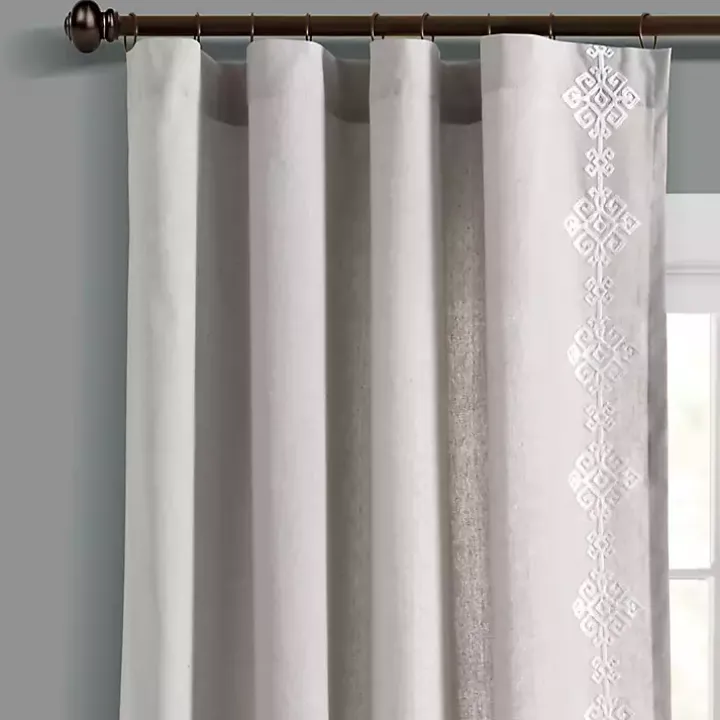 Gray Geometric Border Curtain Panel, 84 in.