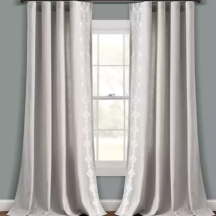 Gray Geometric Border Curtain Panel, 84 in.