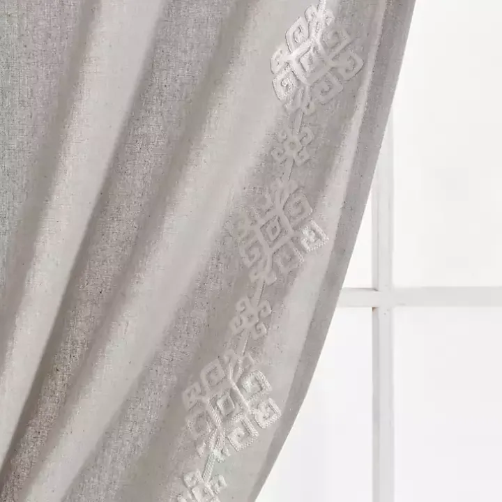 Gray Geometric Border Curtain Panel, 84 in.