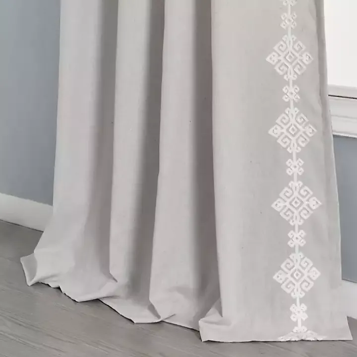 Gray Geometric Border Curtain Panel, 84 in.